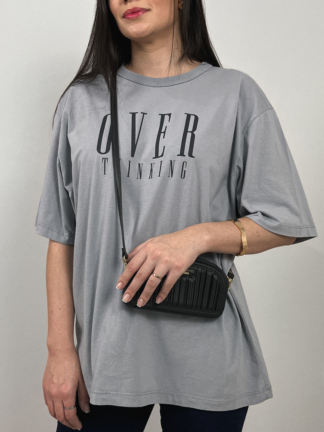 Tshirt Oversized - Over Thinking - Cinza
