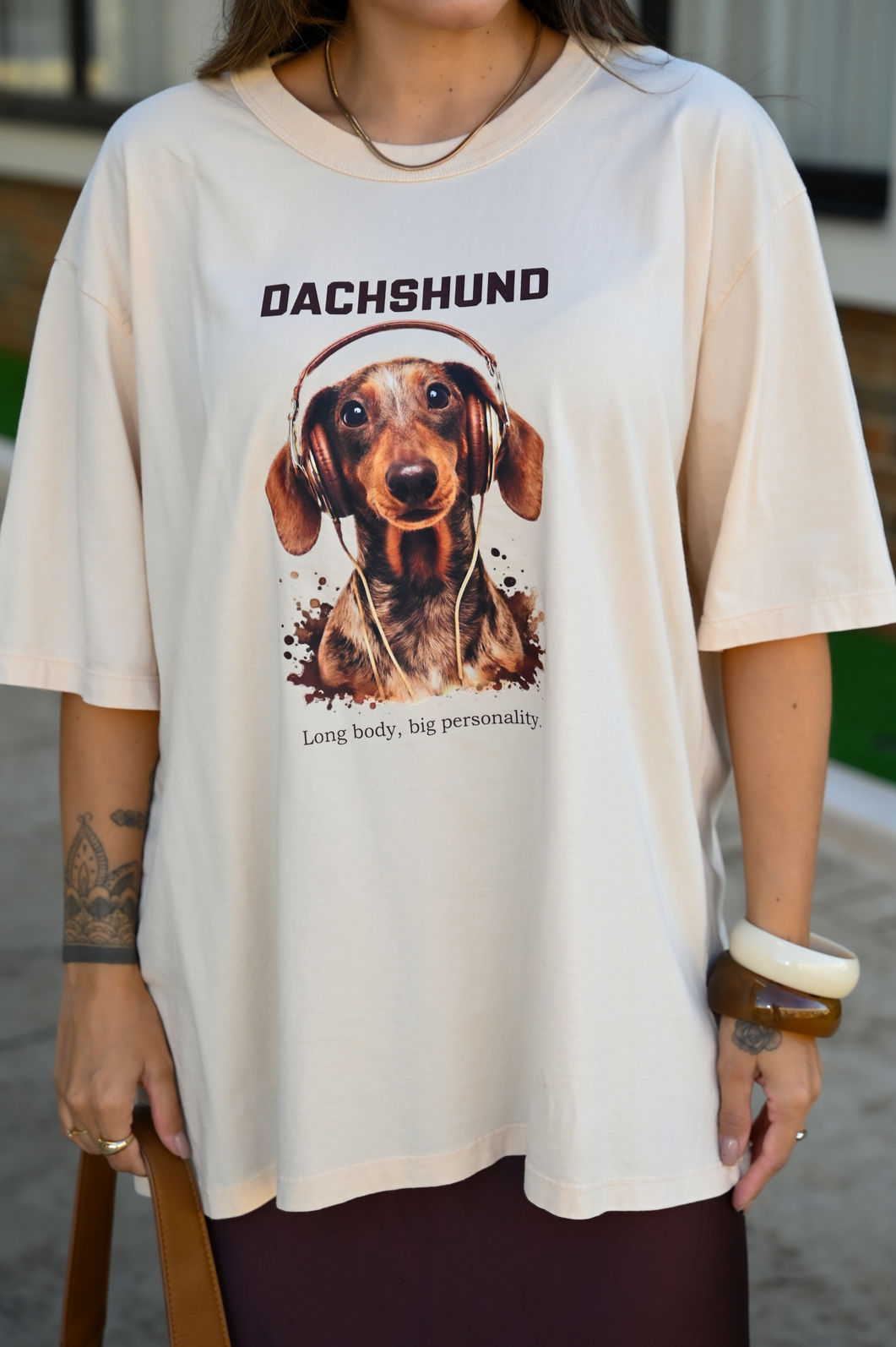 T-shirt Oversized - Dachshund - Bege