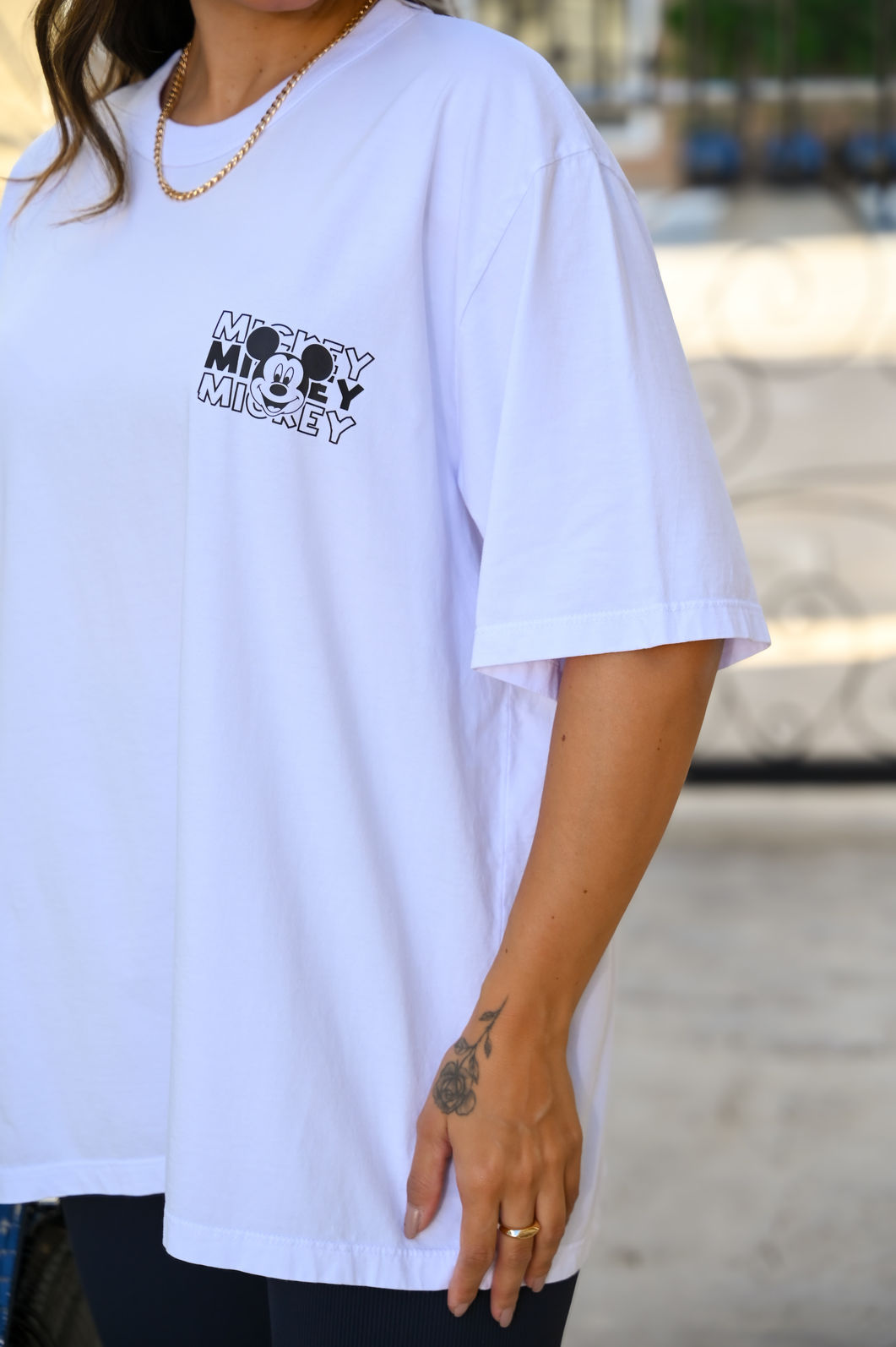 T-shirt Oversized - Mickey Quadrados - Branca