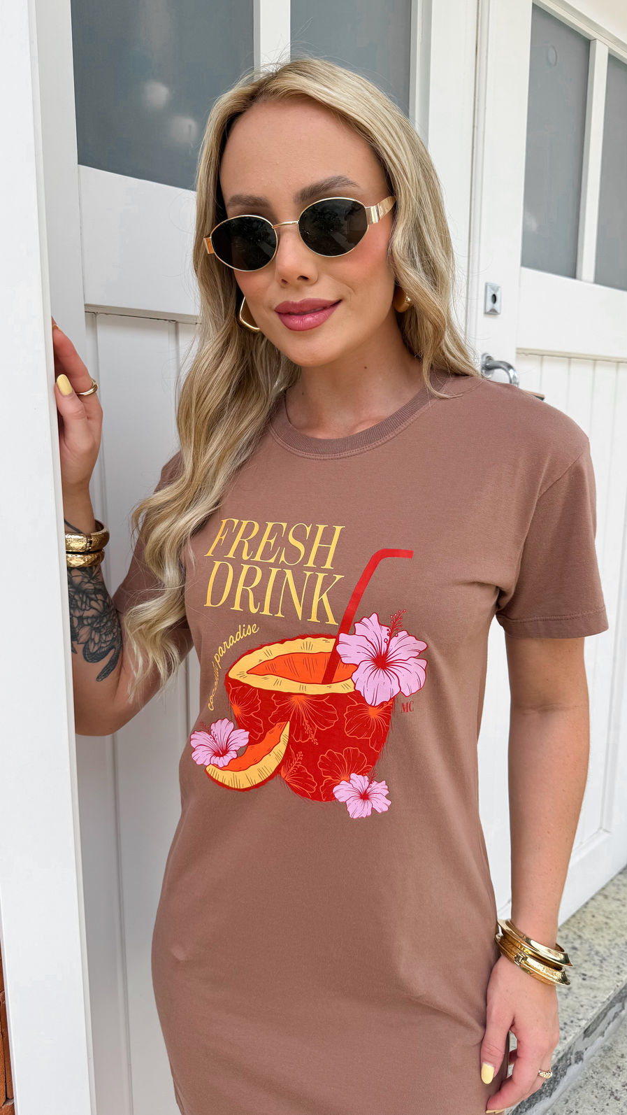 Vestido Tee - Fresh Drink - Marrom Vestido Tee - Fresh Drink - Marrom