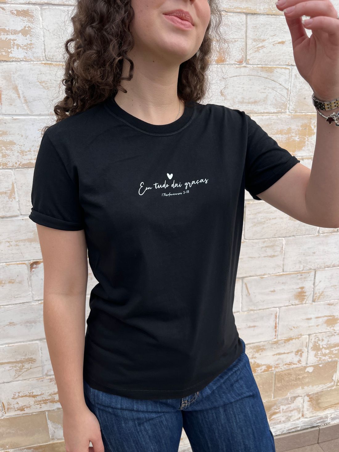 Tshirt Premium - Em tudo dai Graças - Preto Tshirt Premium - Em tudo dai Graças - Preto