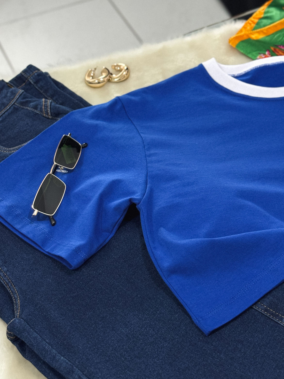 Cropped Oversized Copa Brasão - Azul