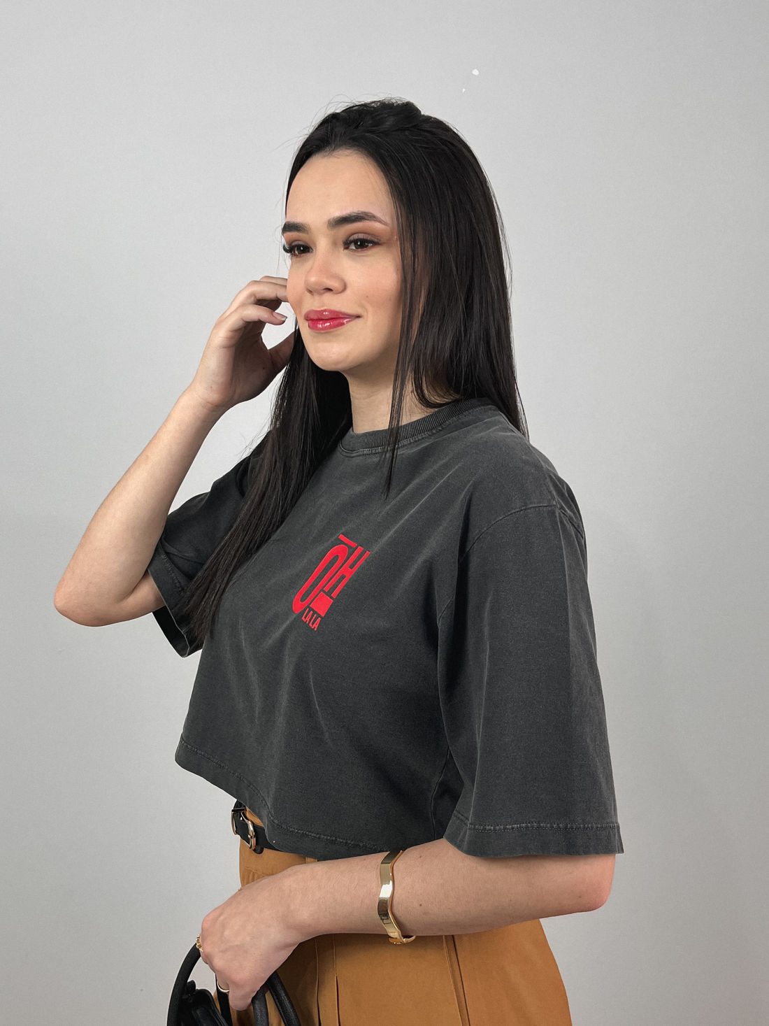 Cropped Oversized - Oh La La - Cinza Estonado