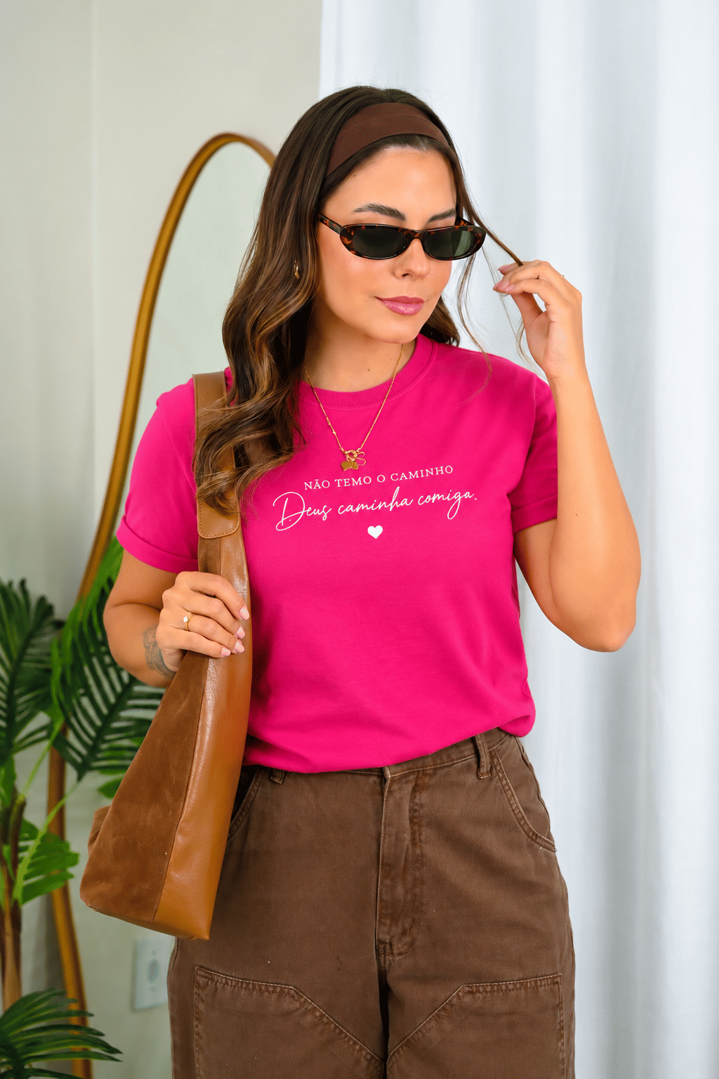 Tshirt Premium - Não Temo o Caminho DTF - Rosa Pink Tshirt Premium - Não Temo o Caminho DTF - Rosa Pink