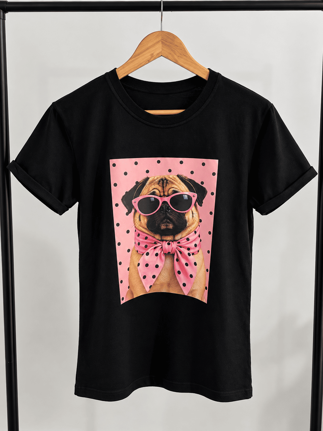 Tshirt Premium - Pug Poá DTF - Preta Tshirt Premium - Pug Poá DTF - Preta