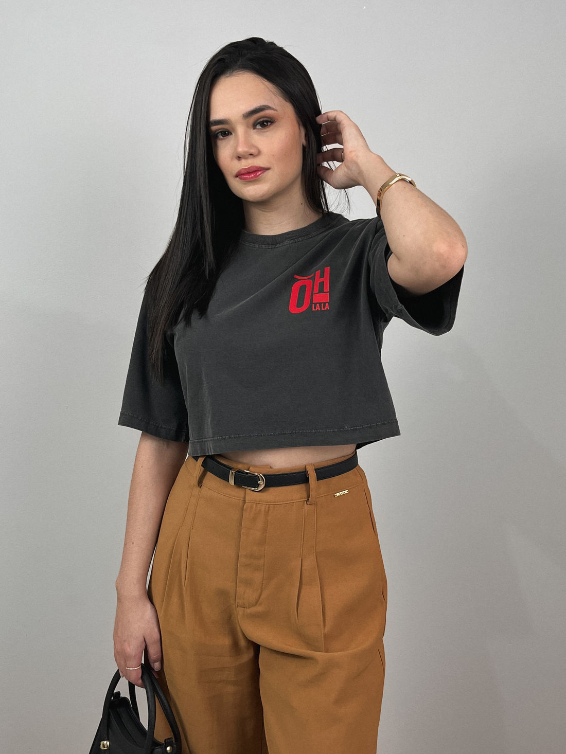 Cropped Oversized - Oh La La - Cinza Estonado