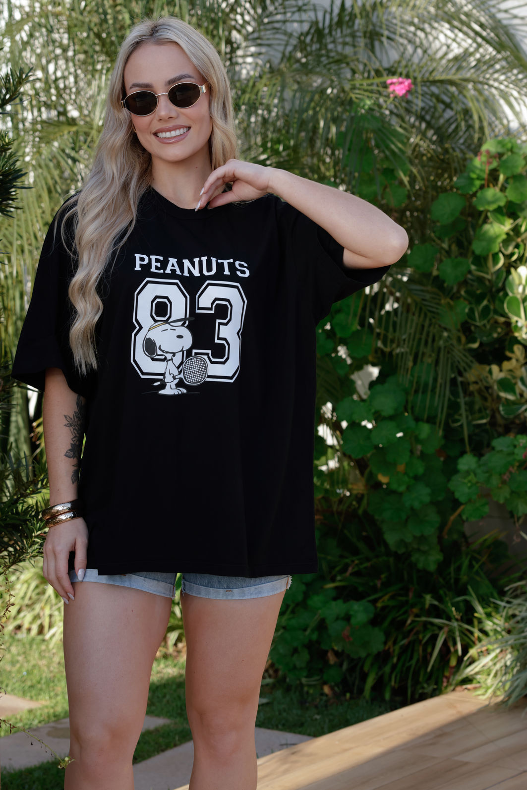 T-shirt Oversized - Peanuts 83 DTF - Preta