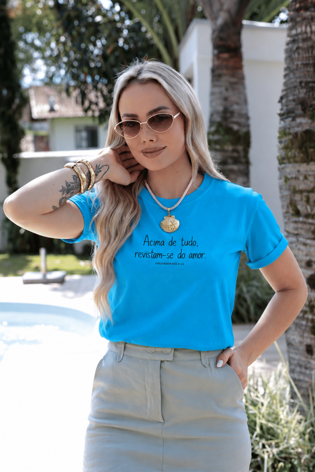 Tshirt Premium - Colossenses 3:14 - Azul Turquesa Tshirt Premium - Colossenses 3:14 - Azul Turquesa