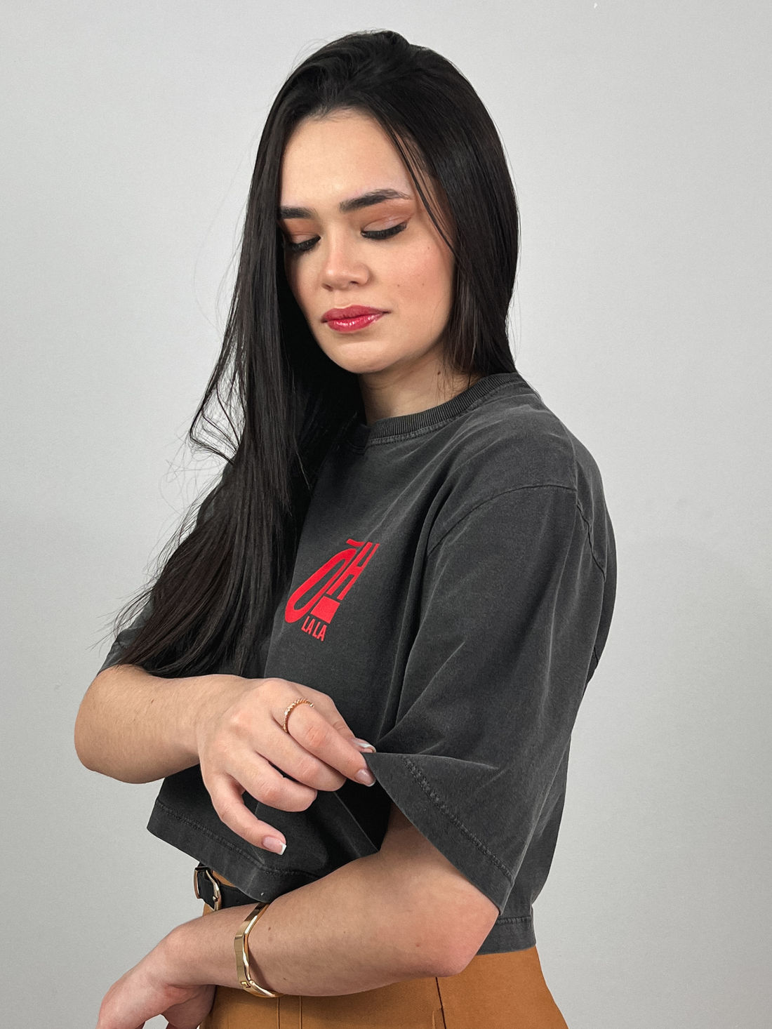 Cropped Oversized - Oh La La - Cinza Estonado