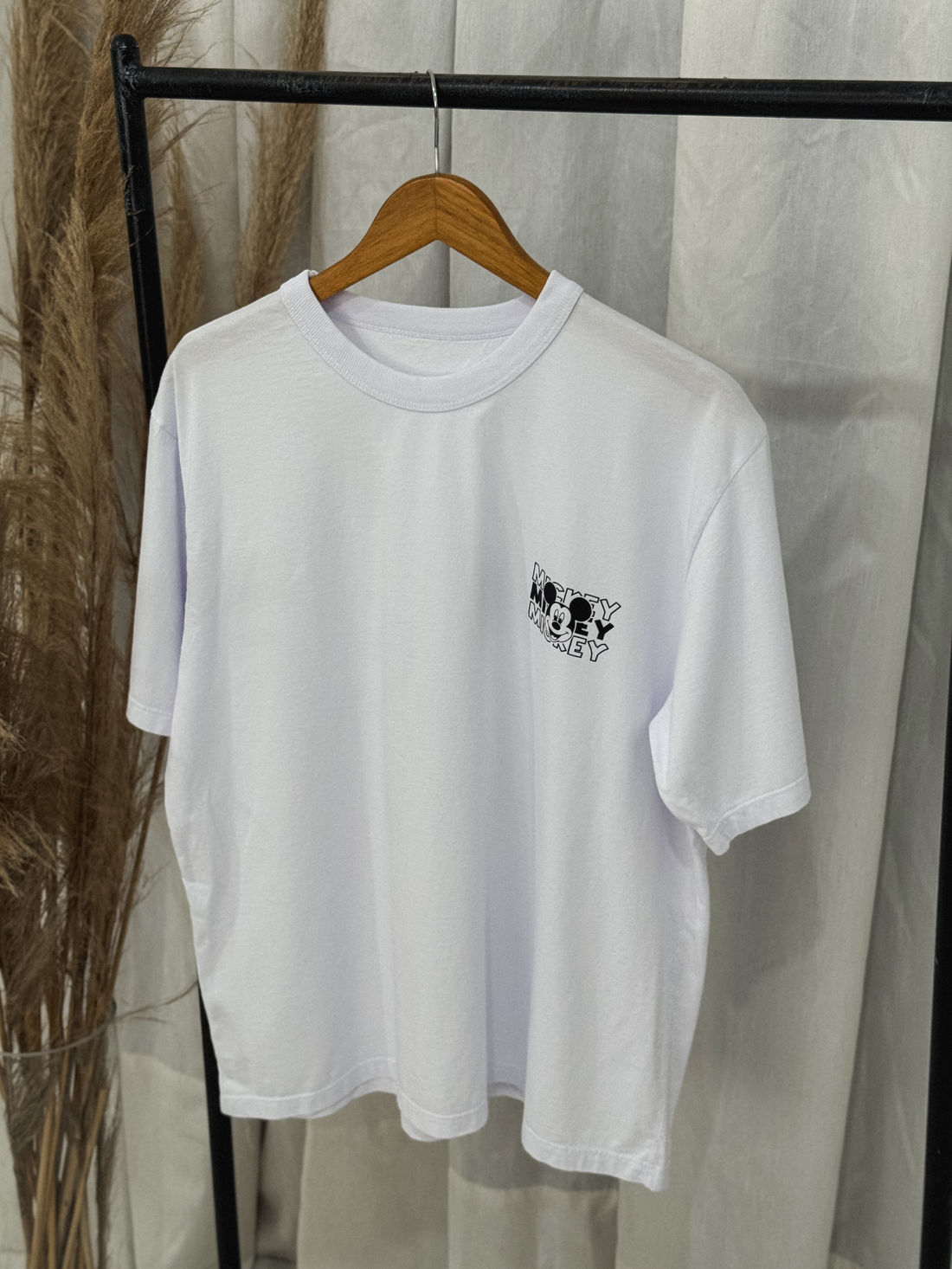 T-shirt Oversized - Mickey Quadrados - Branca