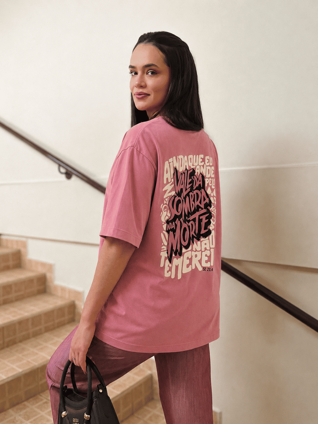 Tshirt Oversized - Salmos 23:4 - Rosa Chá Tshirt Oversized - Salmos 23:4 - Rosa Chá