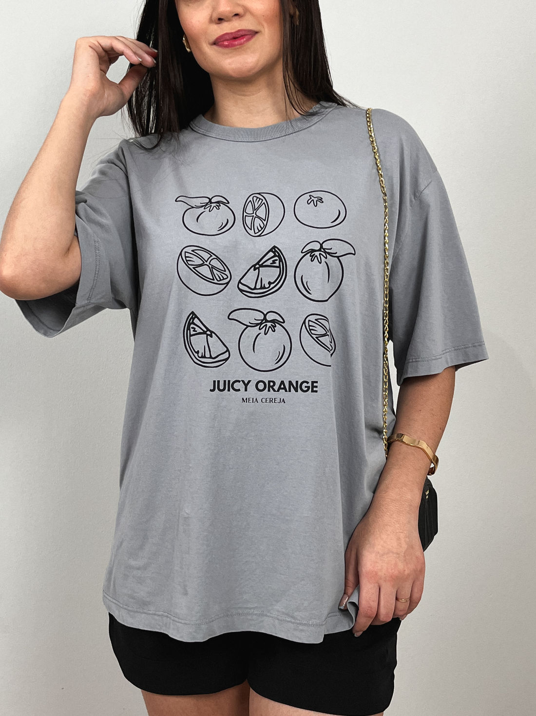 Tshirt Oversized - Juicy Orange - Cinza Tshirt Oversized - Juicy Orange - Cinza