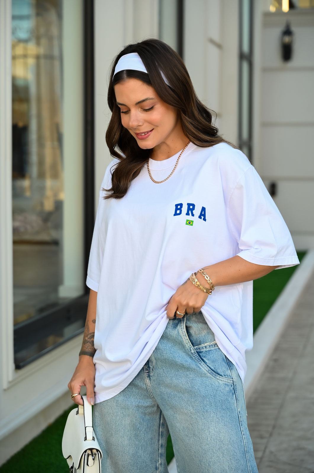 Tshirt Oversized - BRA azul - Branca