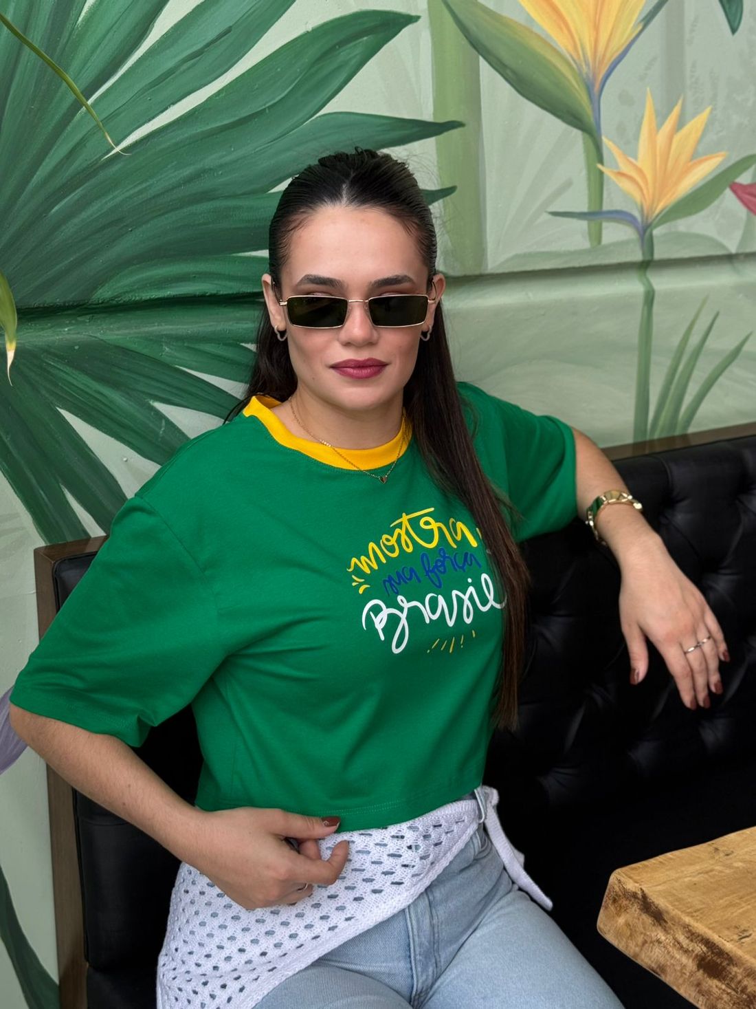 Cropped Oversized Brasil Mostra Tua Força - Verde