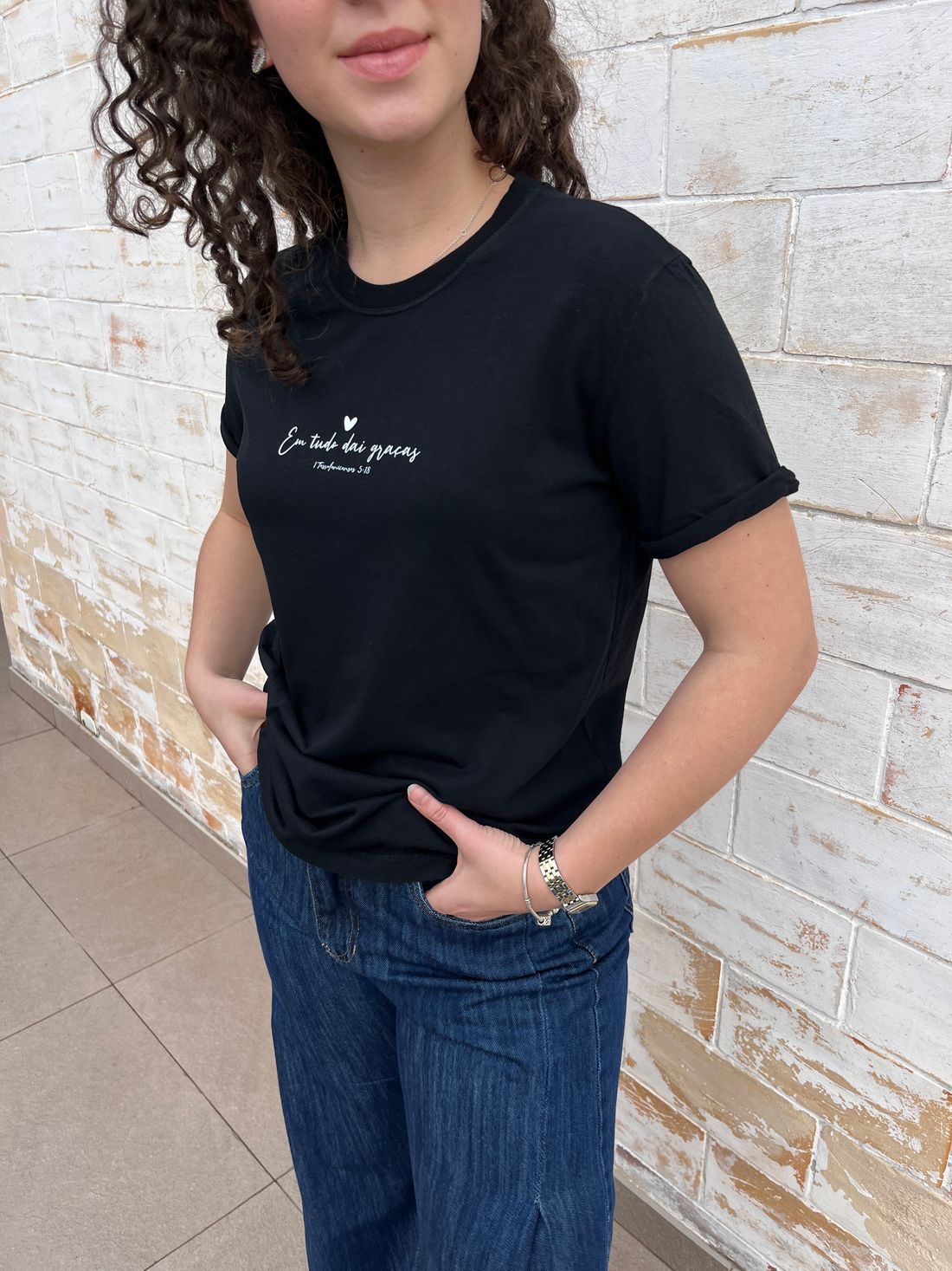 Tshirt Premium - Em tudo dai Graças - Preto Tshirt Premium - Em tudo dai Graças - Preto