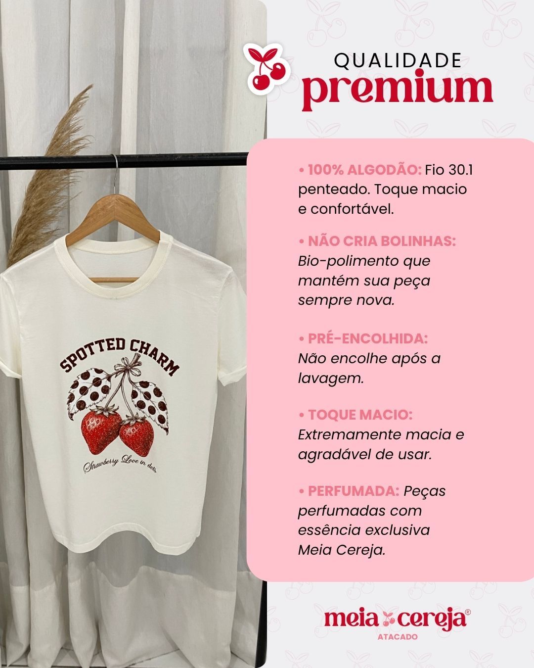 Tshirt Premium - Spotted Charm Morango - Off White