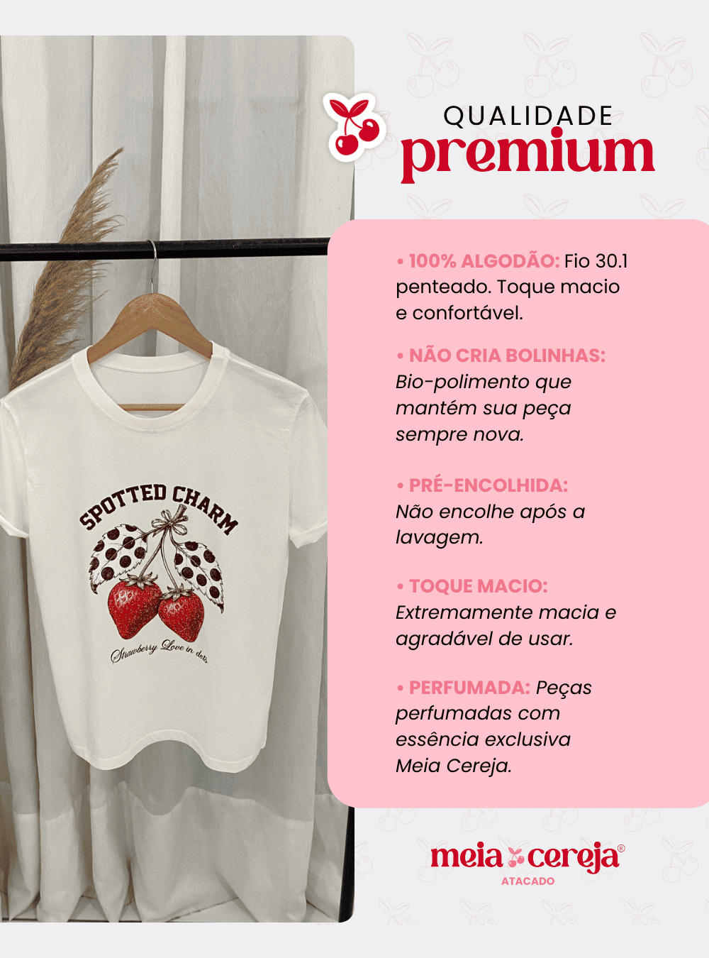 Tshirt Premium - Spotted Charm Morango - Off White