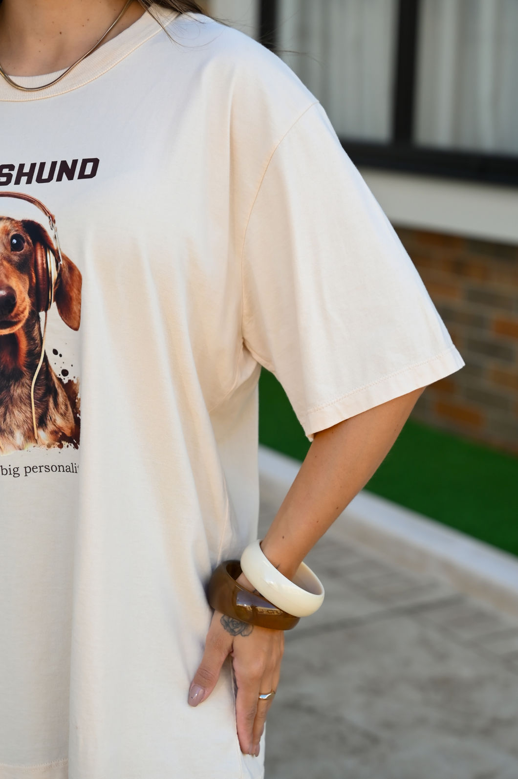 T-shirt Oversized - Dachshund - Bege