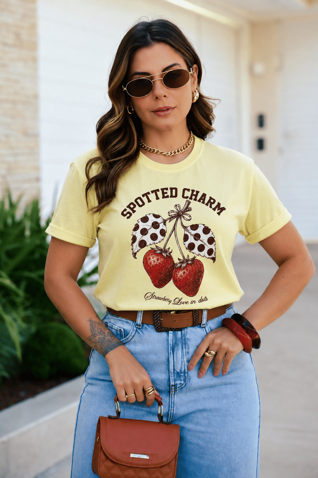 Tshirt Premium - Spotted Charm Morango - Amarelo Manteiga
