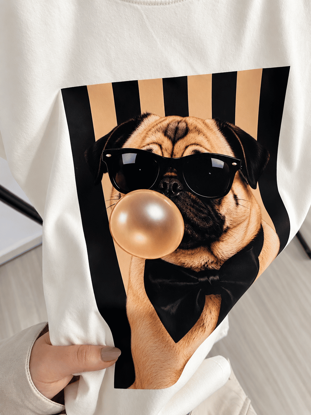 Tshirt Premium - Pug Listras DTF - Off White Tshirt Premium - Pug Listras DTF - Off White