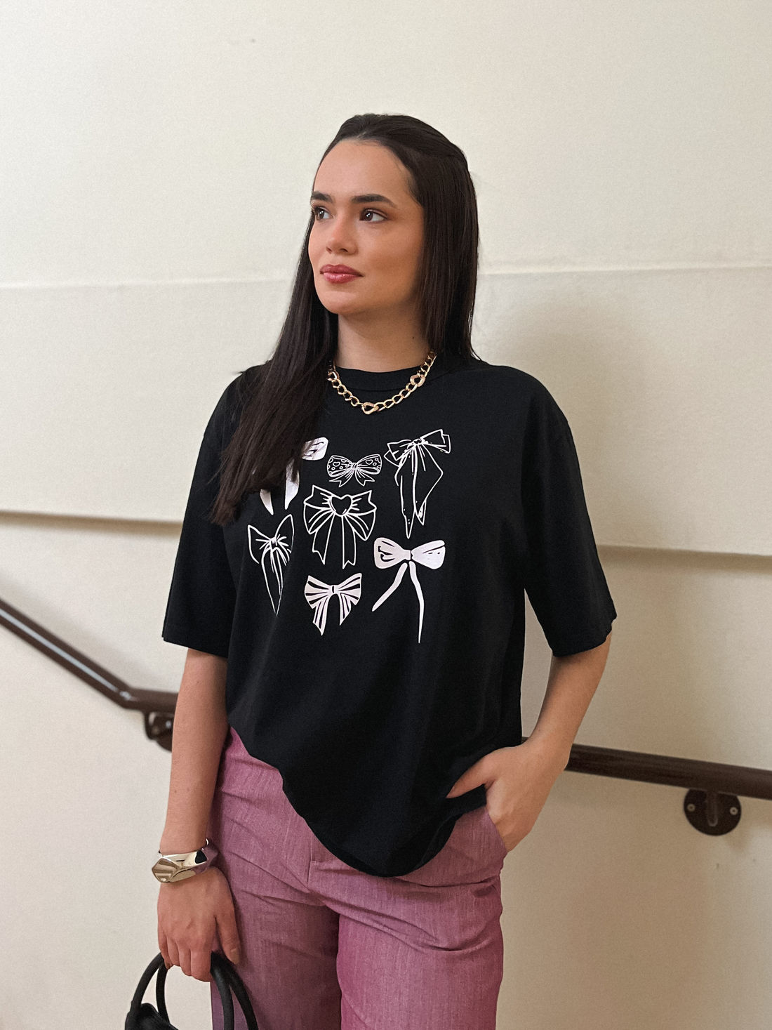 Tshirt Oversized - Laços - Preta