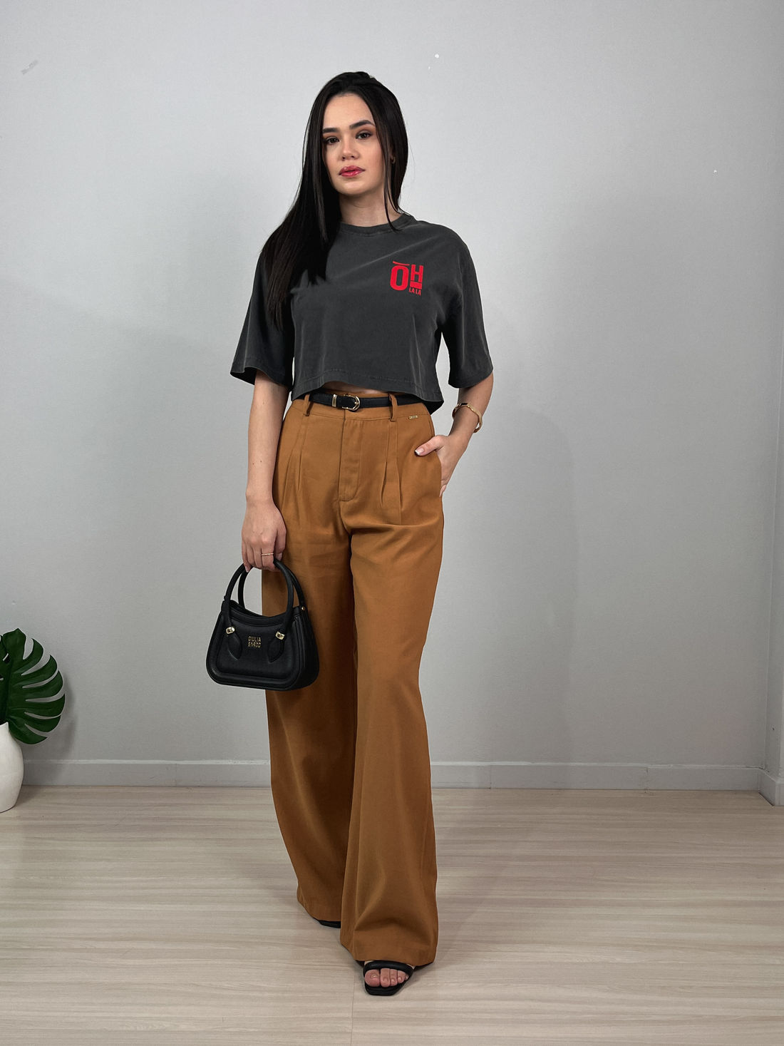 Cropped Oversized - Oh La La - Cinza Estonado