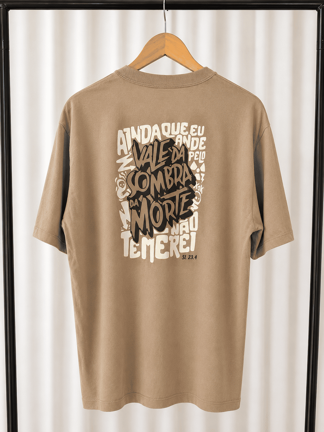 Tshirt Oversized - Salmos 23:4 - Bege Tshirt Oversized - Salmos 23:4 - Bege