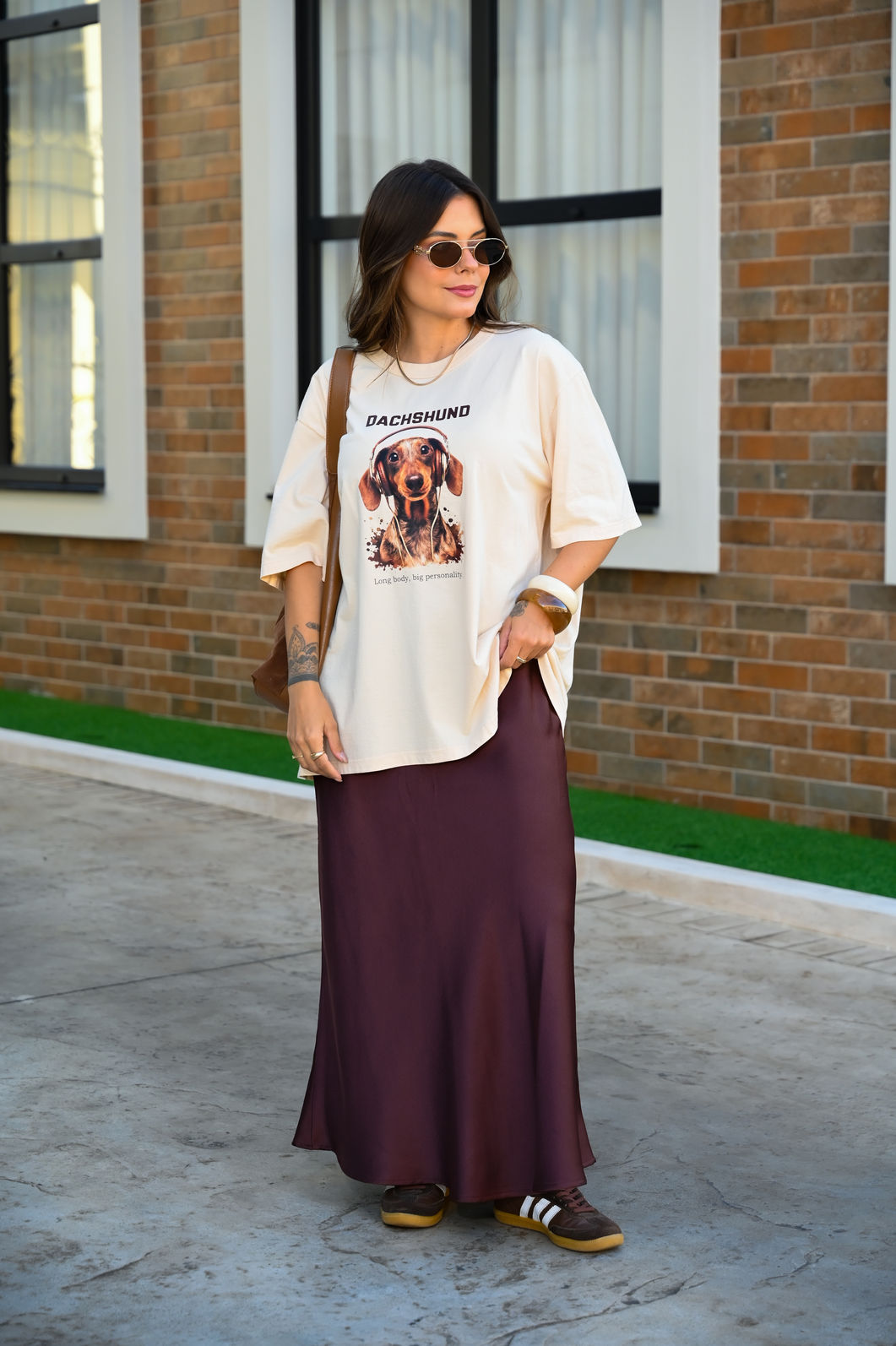 T-shirt Oversized - Dachshund - Bege