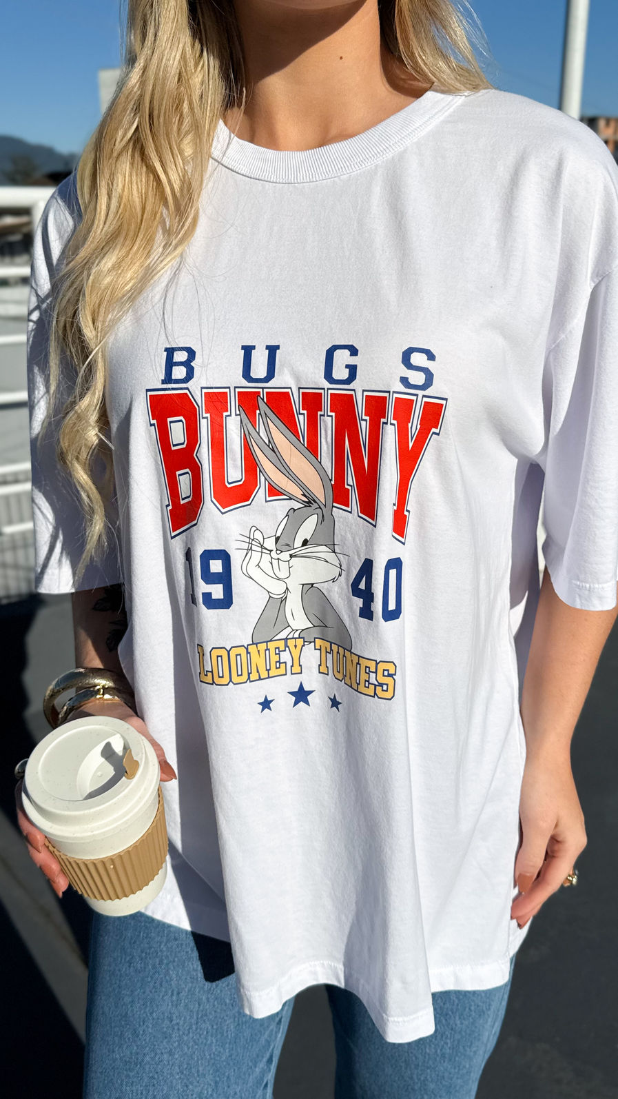 T-shirt Oversized - Pernalonga DTF - Off White