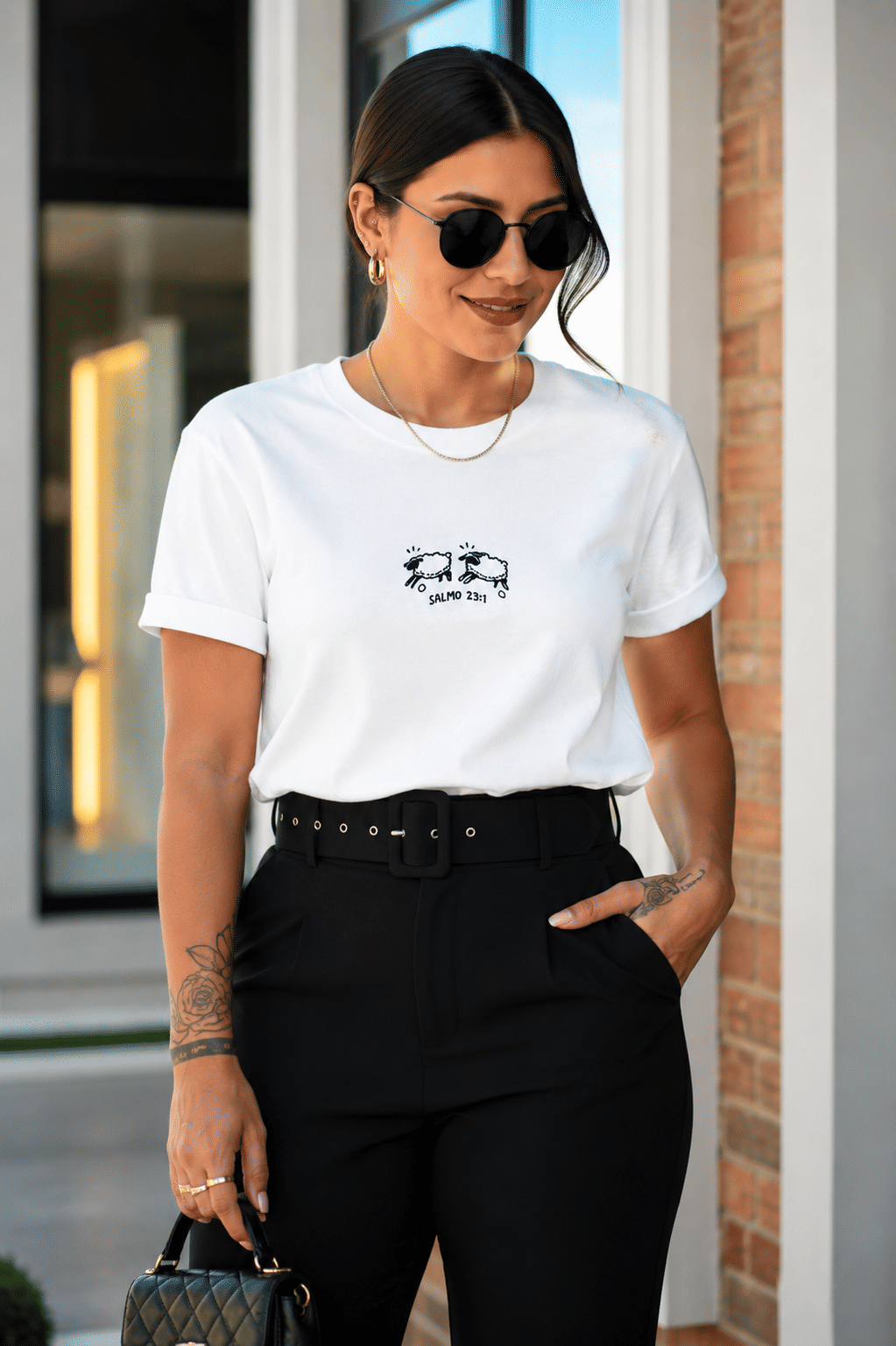 Tshirt Premium - Salmos 23:1 Ovelhinha - Off White Tshirt Premium - Salmos 23:1 Ovelhinha - Off White