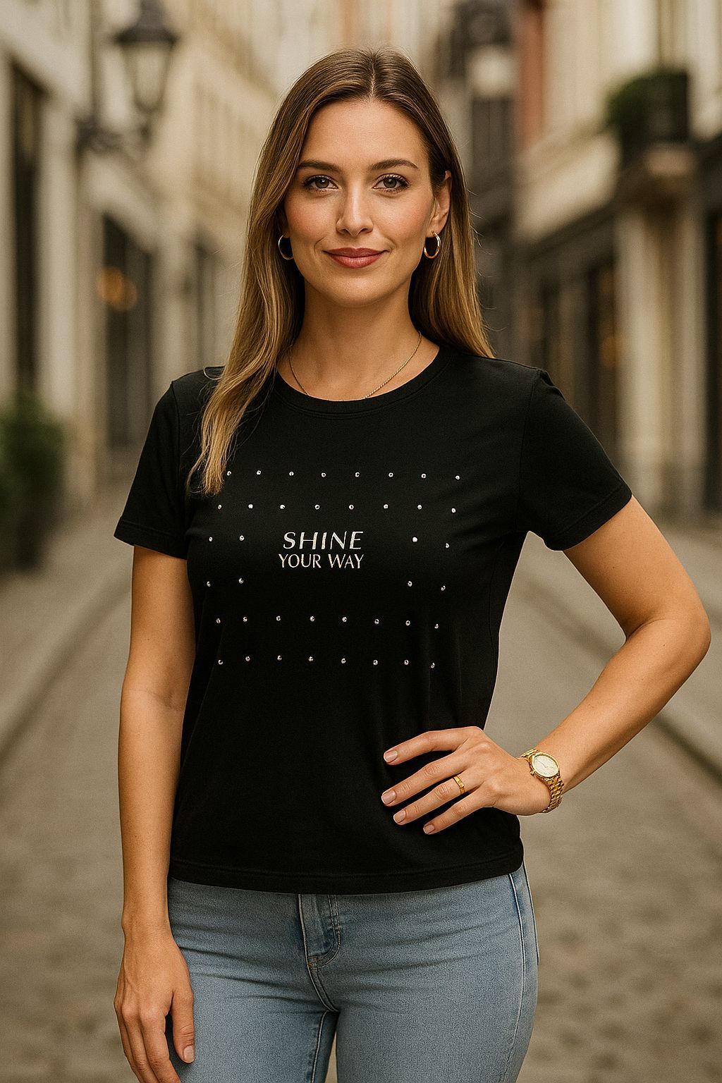 T-SHIRT SHINE COM STRASS TEE LINDA T-SHIRT SHINE COM STRASS TEE LINDA