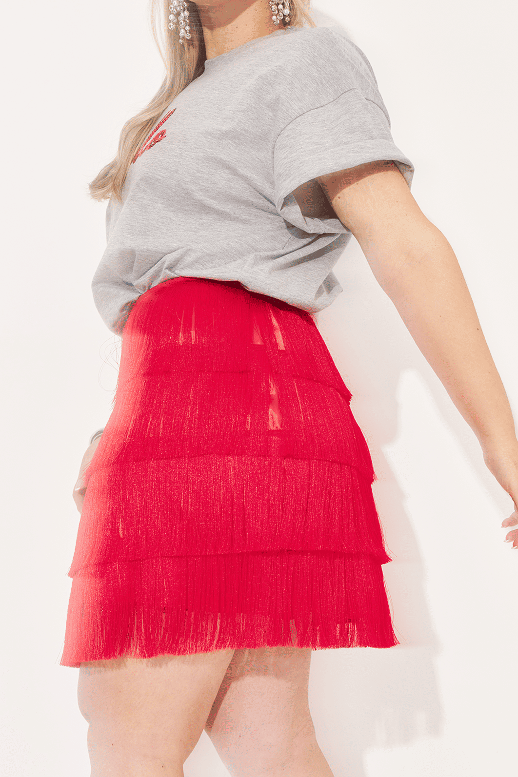 Saia Curta Franjas Ornella Vermelho