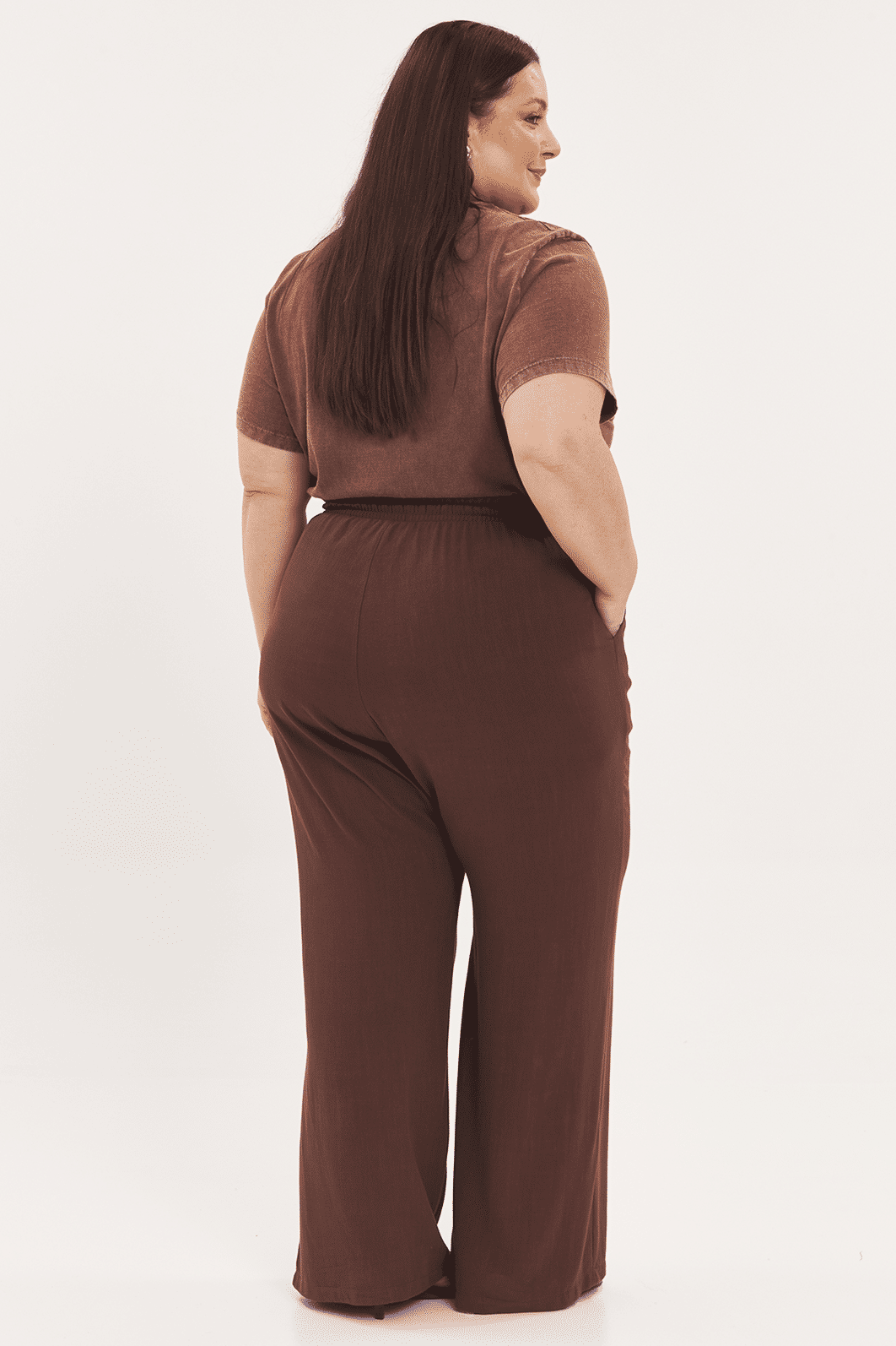 Calça Pantalona Linho Chloe Marrom Calça Pantalona Linho Chloe Marrom