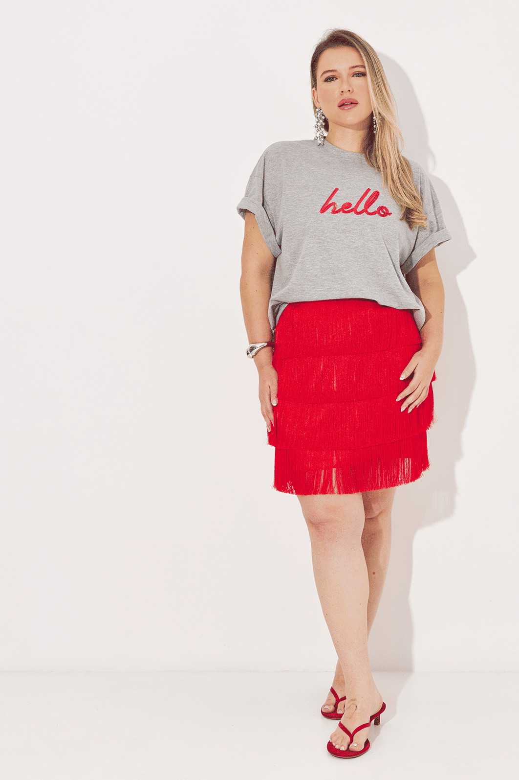 Saia Curta Franjas Ornella Vermelho