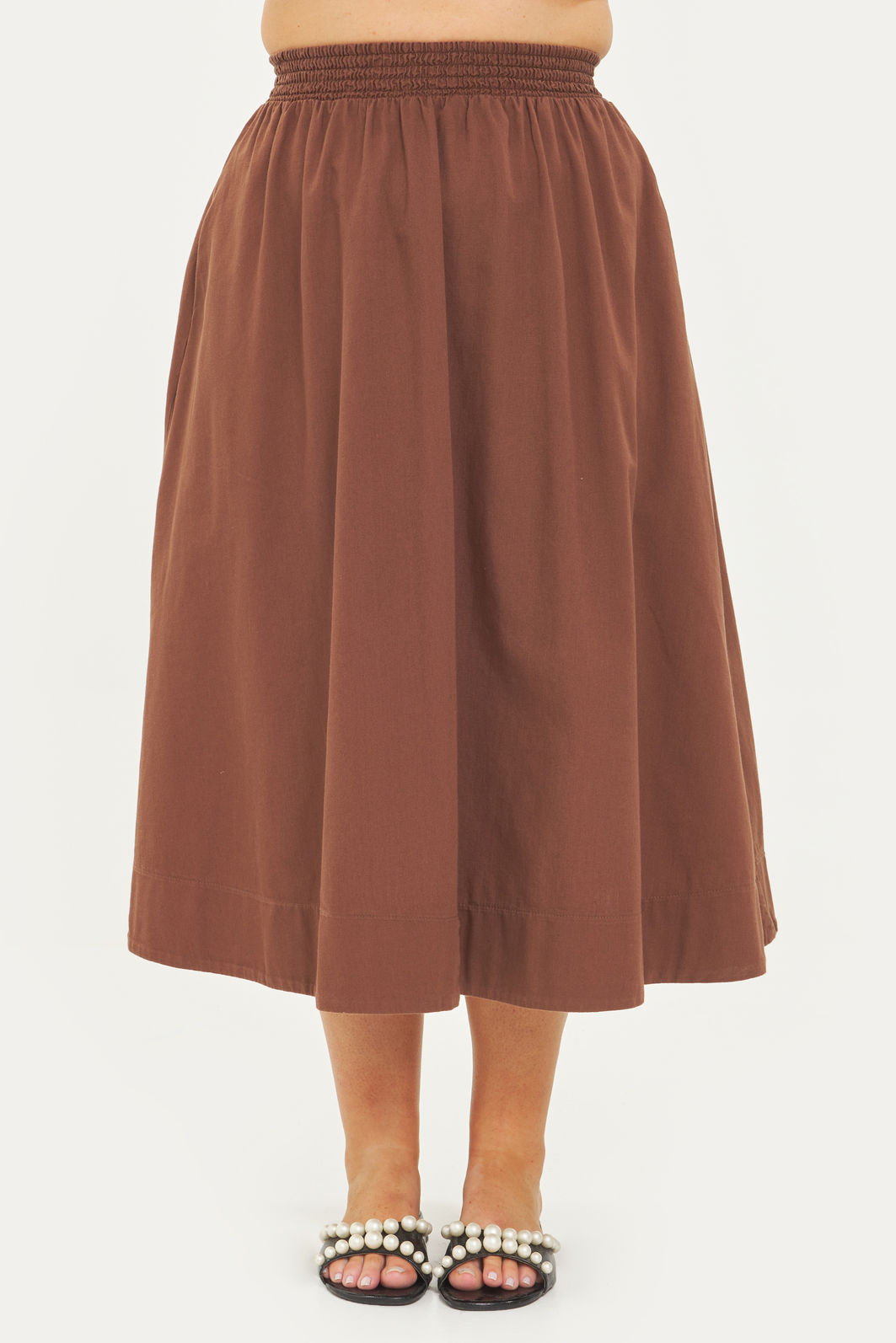 Saia Midi Algodão Carolina Marrom Saia Midi Algodão Carolina Marrom