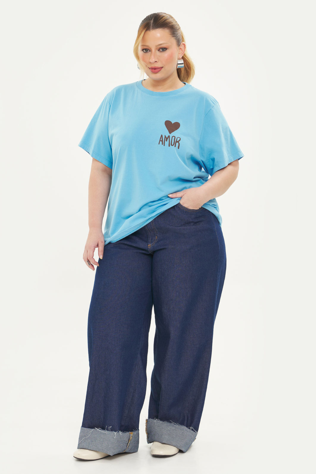 T-Shirt De Algodão Amor Azul