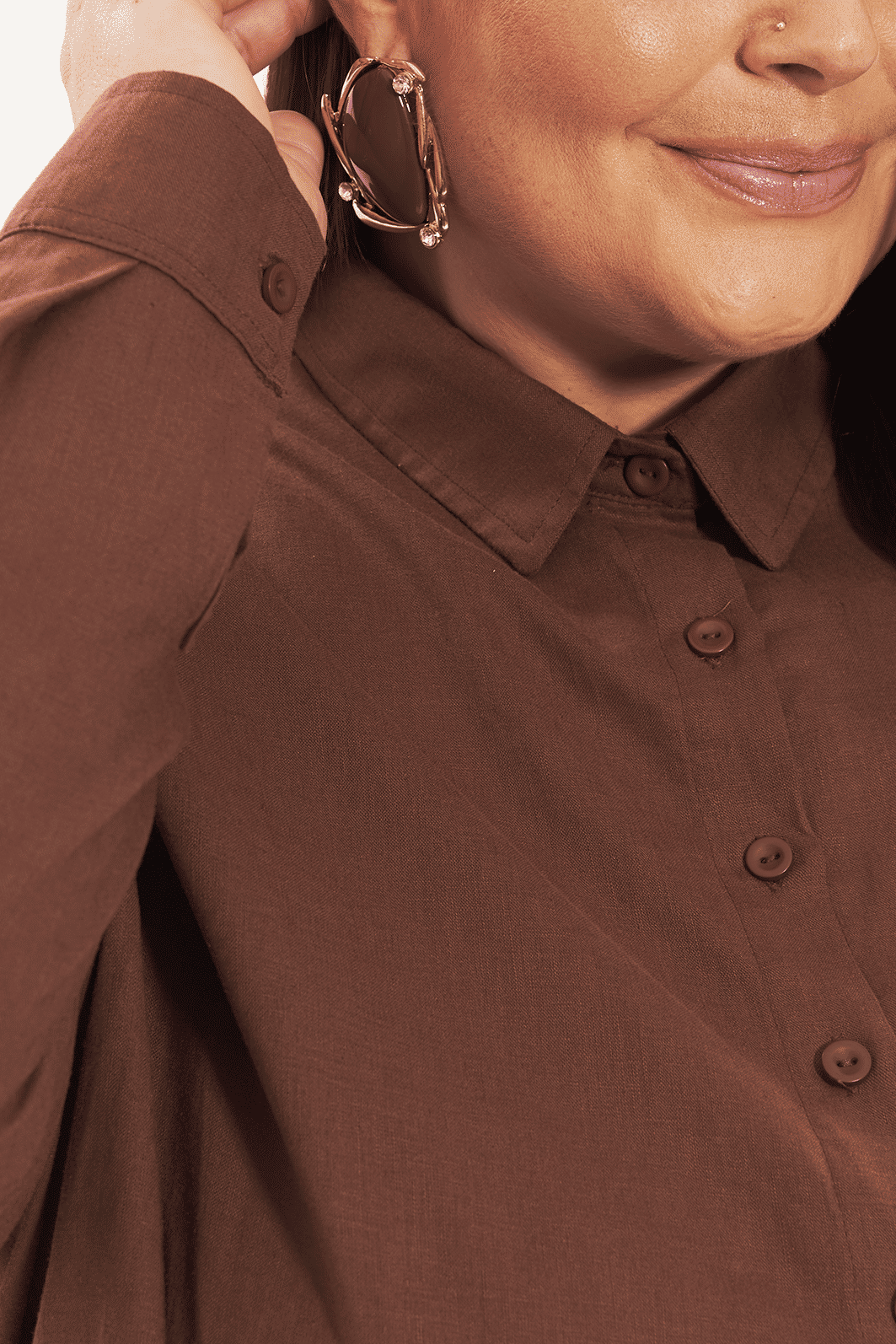 Camisa De Linho Georgina Marrom Camisa De Linho Georgina Marrom