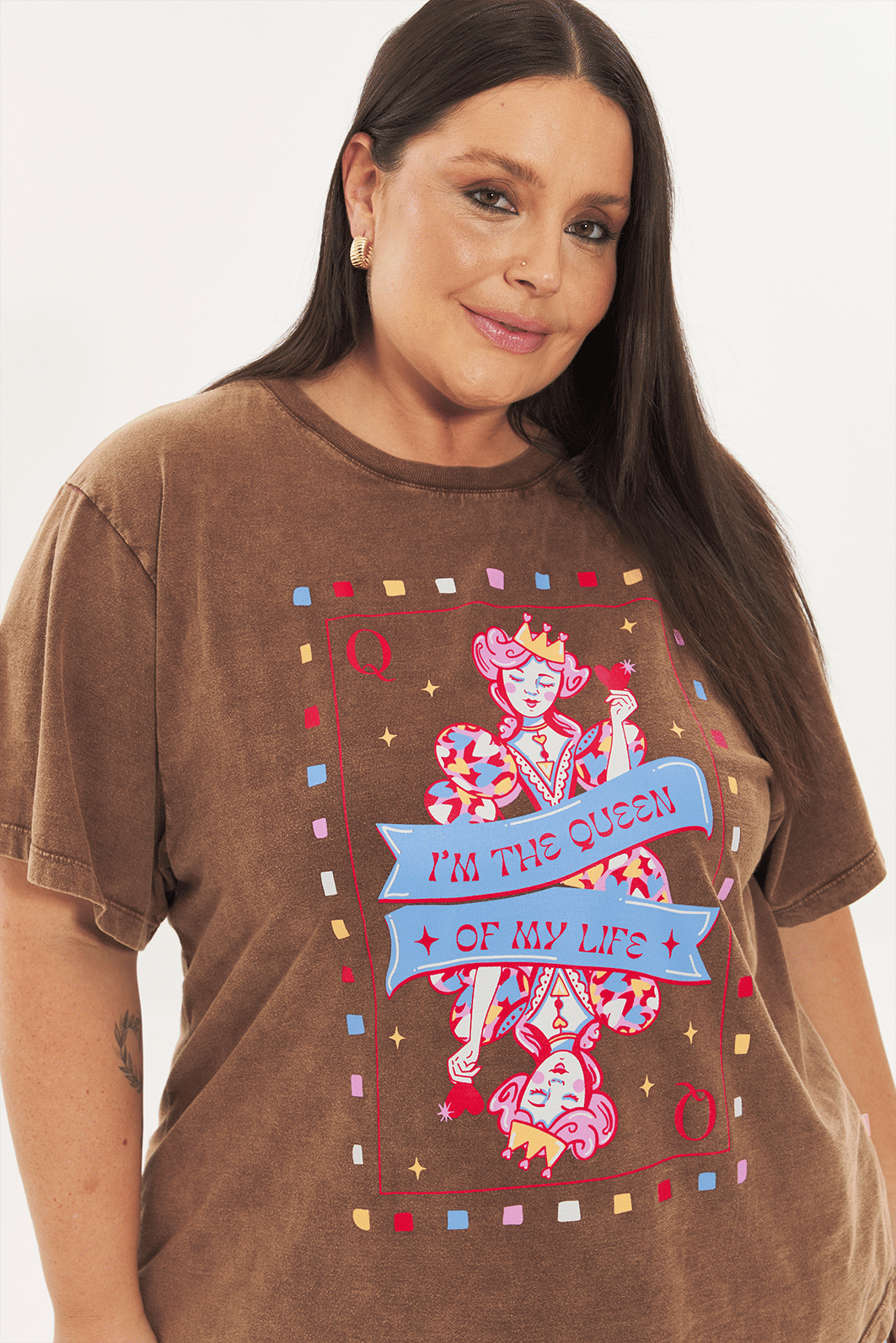 T-shirt De Algodão Estonada Queen Marrom T-shirt De Algodão Estonada Queen Marrom