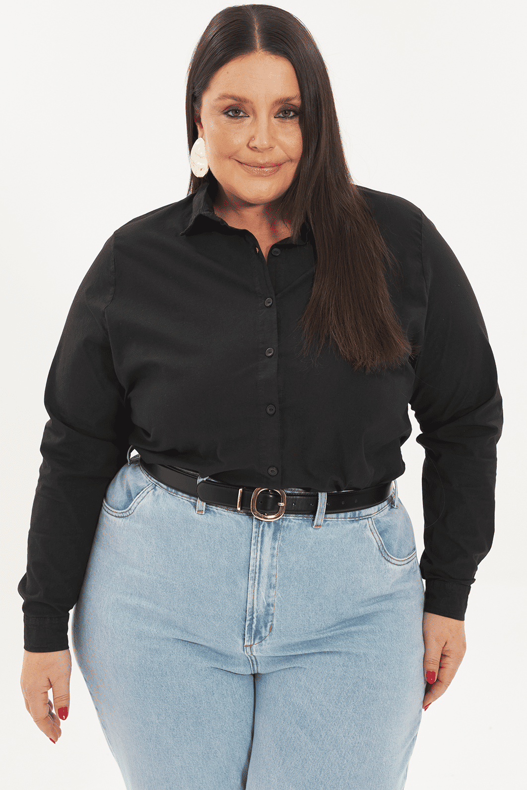 Camisa Slim Tricoline Alberta Prerto camisa alfaiataria slim tricoline preta pluis size