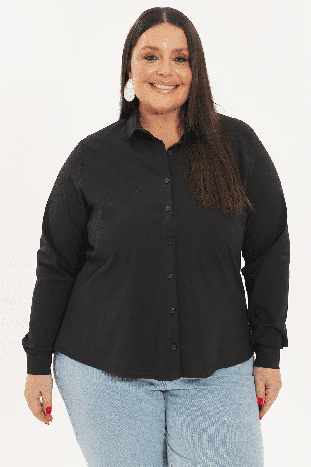Camisa Slim Tricoline Alberta Prerto camisa alfaiataria slim tricoline preta pluis size