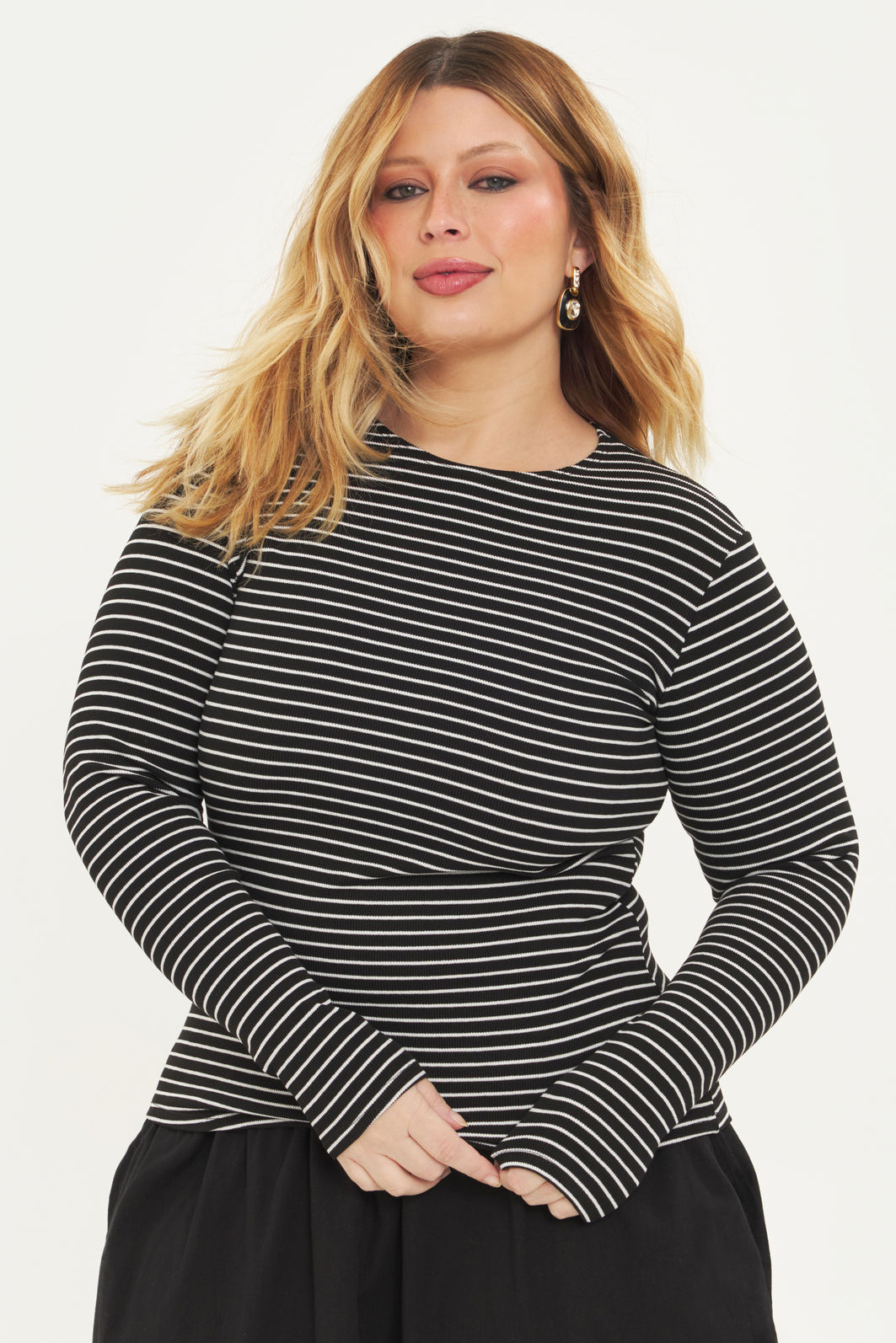 Blusa Manga Longa Safira Listrado Blusa Manga Longa Safira Listrado