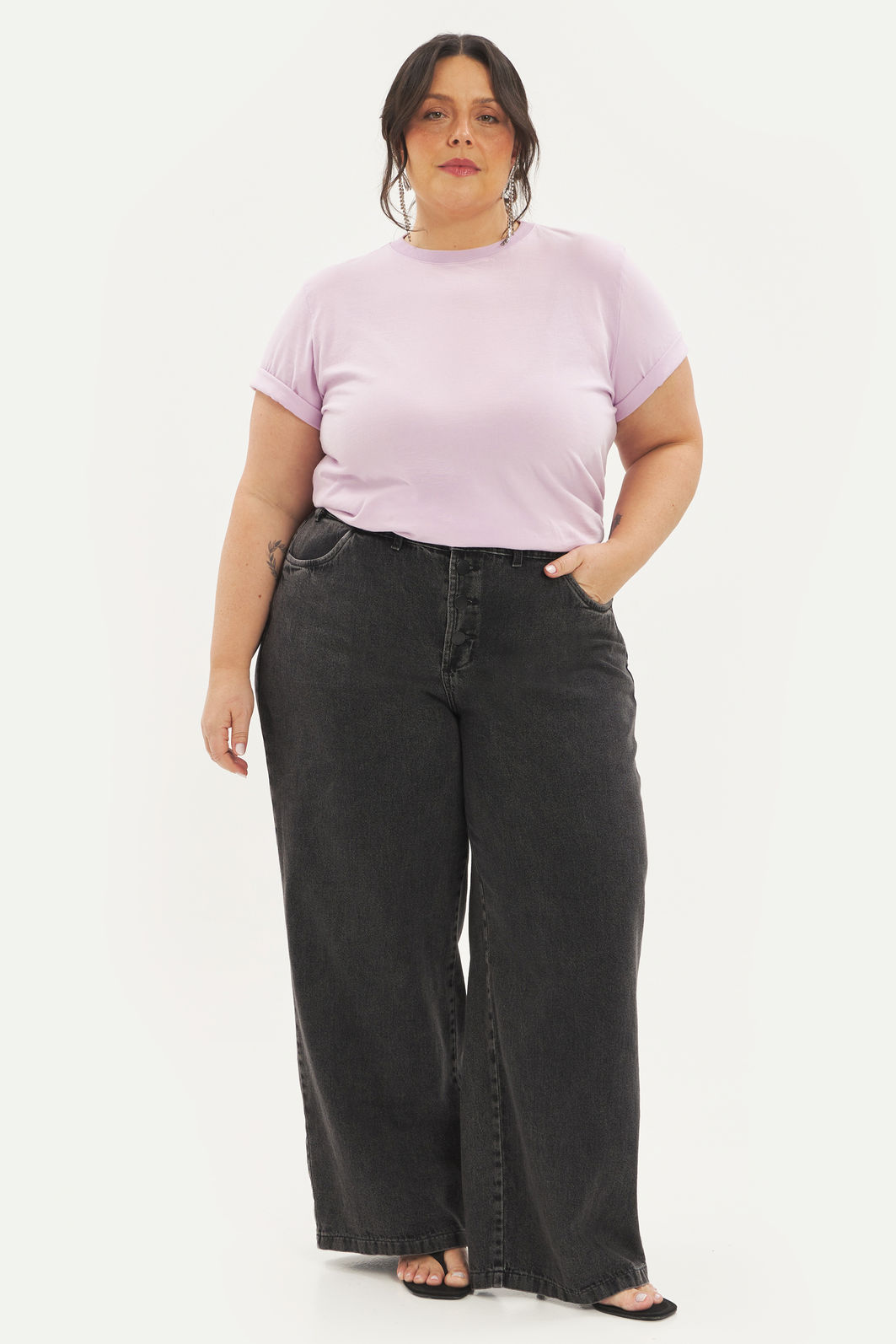 Calça Wideleg Jeans Tarsila Preto Calça Wideleg Jeans Tarsila Preto