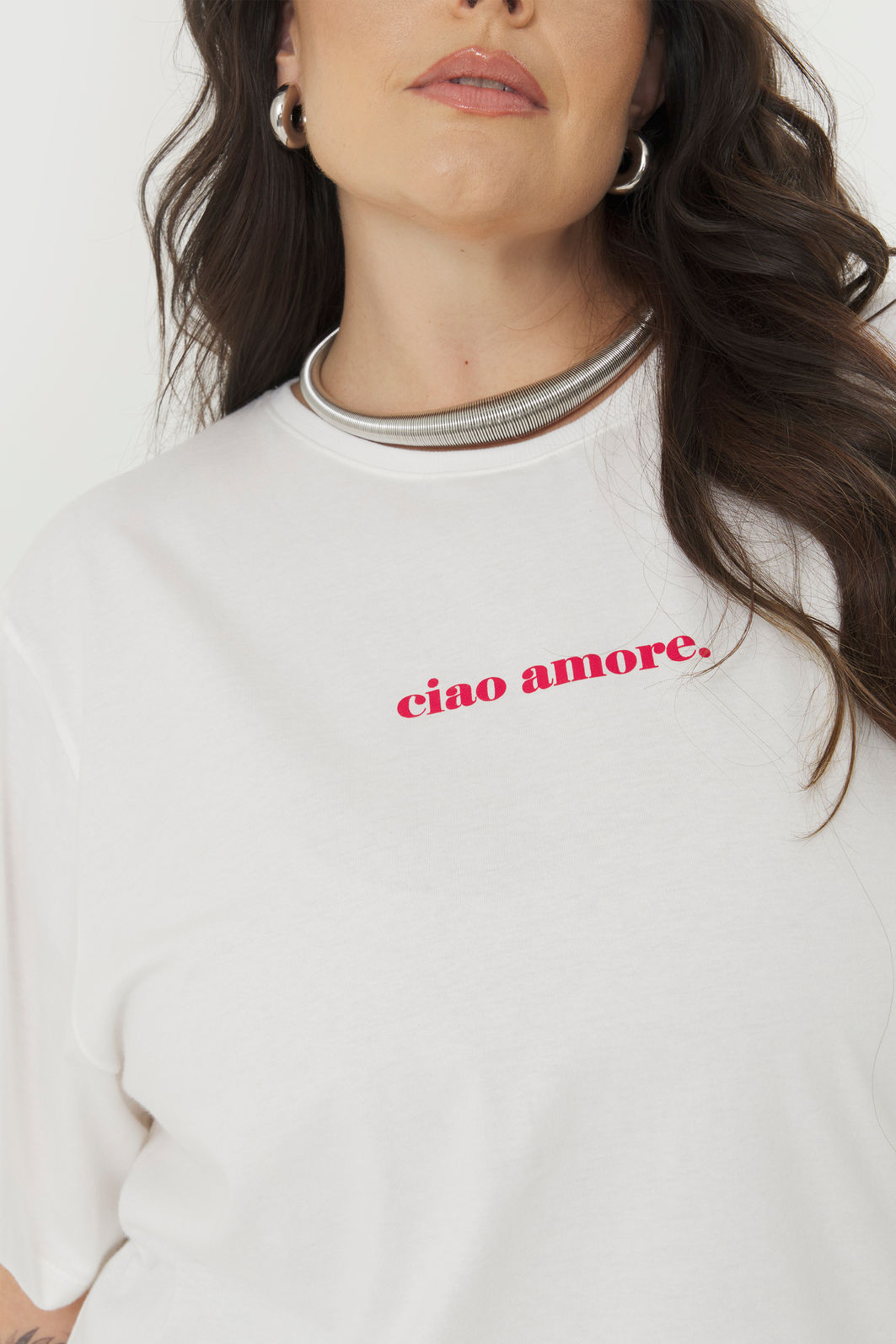 T-Shirt De Algodão Ciao Amore Off-White T-Shirt De Algodão Ciao Amore Off-White