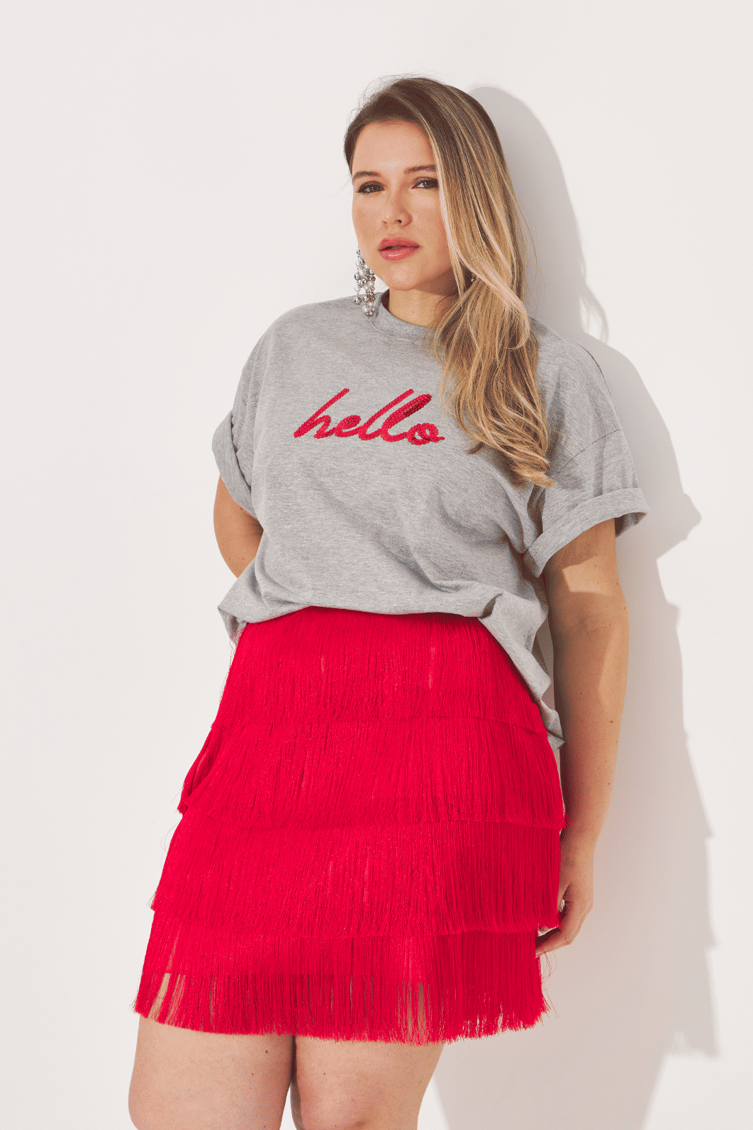 Saia Curta Franjas Ornella Vermelho