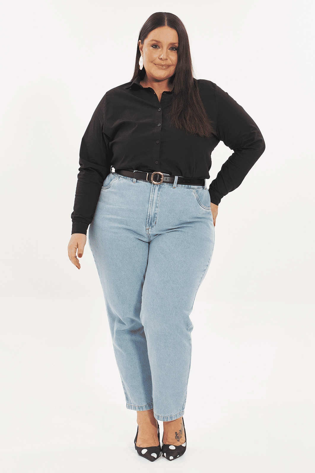 Camisa Slim Tricoline Alberta Prerto camisa alfaiataria slim tricoline preta pluis size