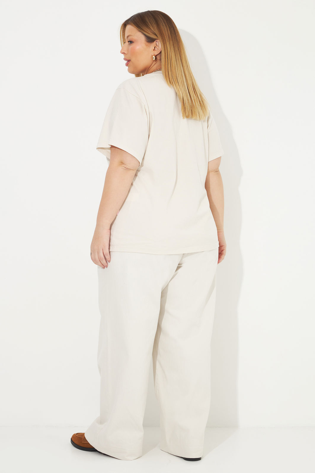 Calça Pantalona De Sarja Ludmila Natural Calça Pantalona De Sarja Ludmila Natural