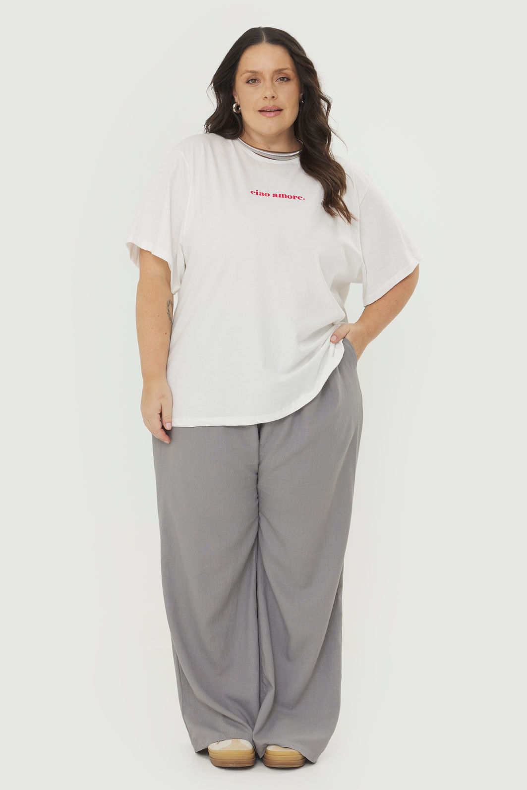 T-Shirt De Algodão Ciao Amore Off-White T-Shirt De Algodão Ciao Amore Off-White