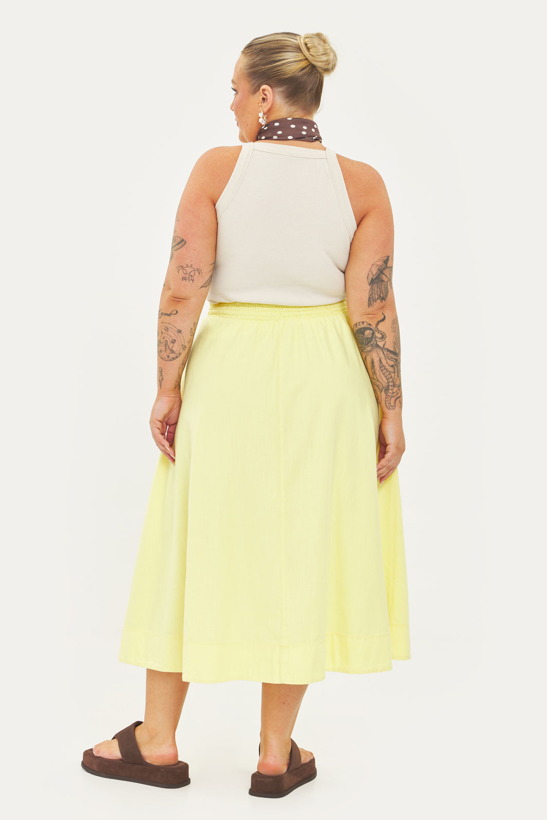 Saia Midi Algodão Carolina Amarelo Saia Midi Algodão Carolina Amarelo