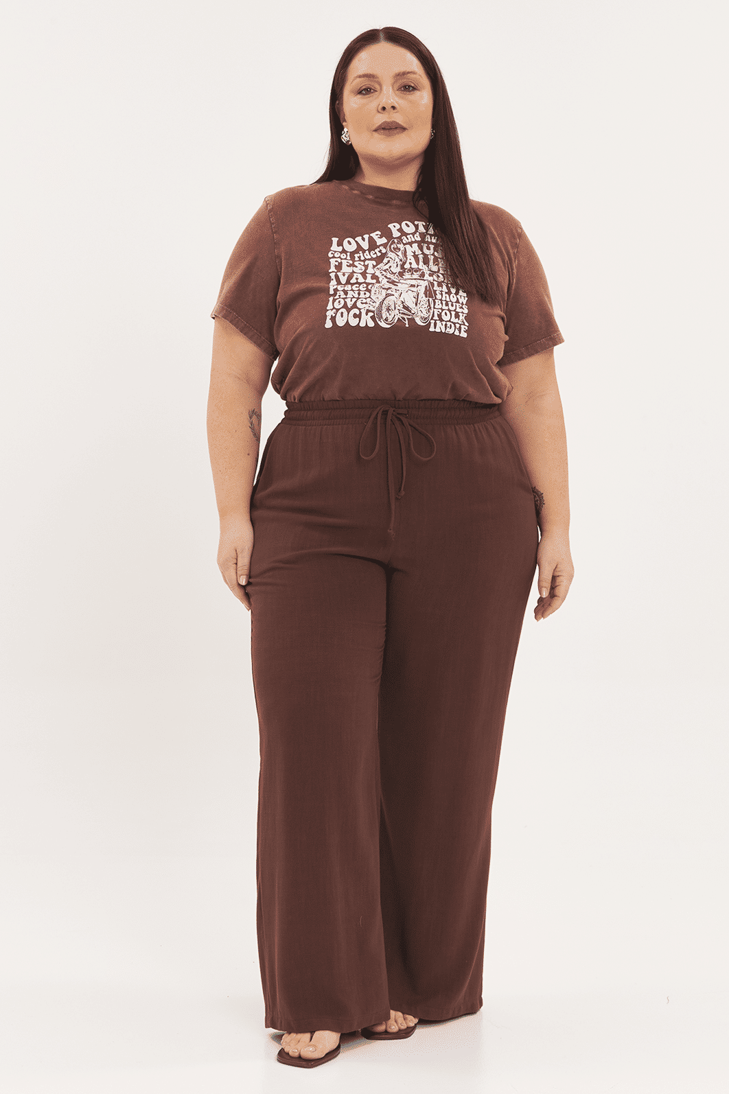 Calça Pantalona Linho Chloe Marrom Calça Pantalona Linho Chloe Marrom