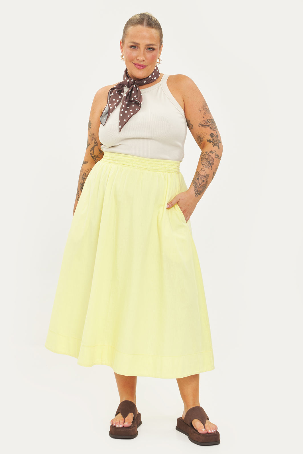 Saia Midi Algodão Carolina Amarelo Saia Midi Algodão Carolina Amarelo